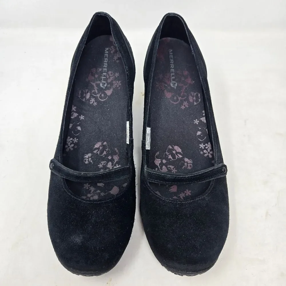MERELL Petunia Black Suede Wedge MaryJanes Size 9.5M‎